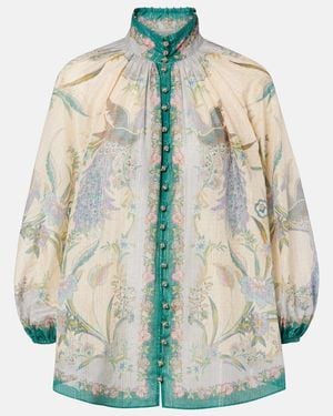 Zimmermann Indra Printed Cotton And Silk-Blend Blouse - White
