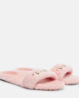 Gucci Siaga Horsebit Shearling Slides - Pink