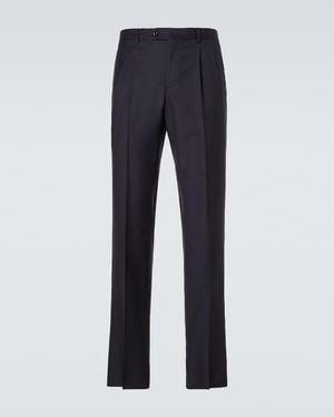 Rubinacci Pleated Virgin Wool Straight Trousers - Blue