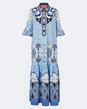 La DoubleJ Robe Longue Artemis En Coton A Imprime - Bleu