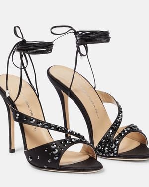 Alessandra Rich Embellished Silk Satin Sandals - Black