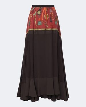 Etro Jupe Longue En Soie A Imprime - Marron