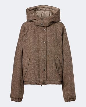 Brunello Cucinelli Hooded Wool-Blend Down Jacket - Brown