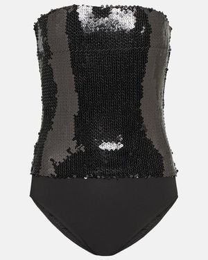 Alexandre Vauthier Mono Sin Tirantes Con Lentejuelas - Negro