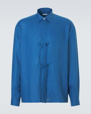 Kiton Bow-Detail Linen Shirt - Blue
