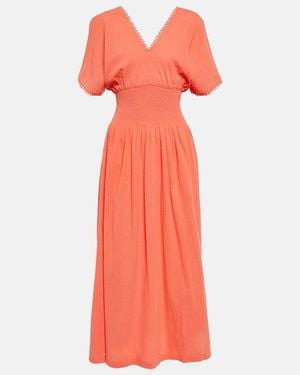 Heidi Klein Smocked Cotton Maxi Dress - Orange