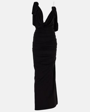 The Attico Ruched Draped Jersey Gown - Black