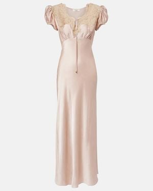 Chloé Lace-Trimmed Silk Satin Maxi Dress - Pink
