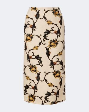 La DoubleJ Printed Wool-Blend Cady Pencil Skirt - Natural