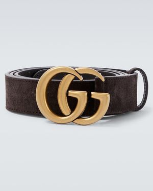 Gucci Gg Marmont Suede Belt - Brown