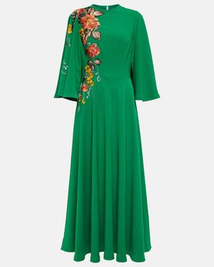 Costarellos Zinnia Embroidered Cape Maxi Dress - Green