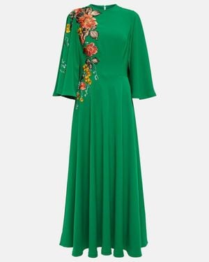 Costarellos Zinnia Embroidered Cape Maxi Dress - Green