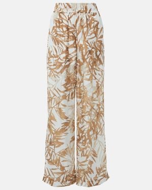 Brunello Cucinelli Printed High-Rise Silk Wide-Leg Pants - Natural