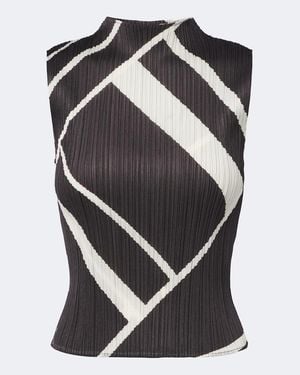 Pleats Please Issey Miyake Fold Line Pleated Printed Top - Black