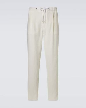 Giorgio Armani Linen Canvas Tapered Trousers - White