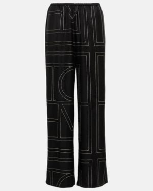 TOTEME Logo Wide-leg Silk Trousers - Black