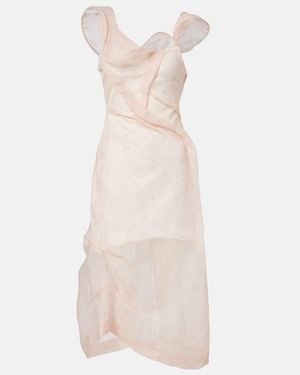 Victoria Beckham Asymmetric Ruched Organza Midi Dress - Natural