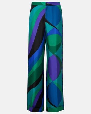 PUCCI Printed Silk Wide-Leg Trousers - Blue