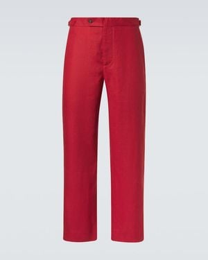 Bode Pantalones Rectos De Lino - Rojo