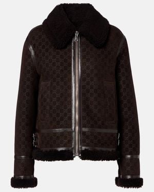 Gucci Gg Shearling-Trimmed Leather Jacket - Black