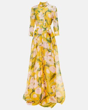 Carolina Herrera Floral Silk Chiffon Gown - Yellow