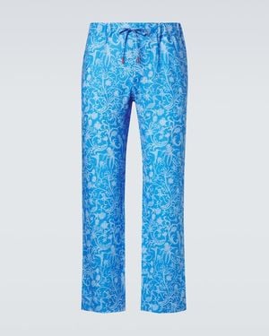 Kiton Printed Linen Trousers - Blue