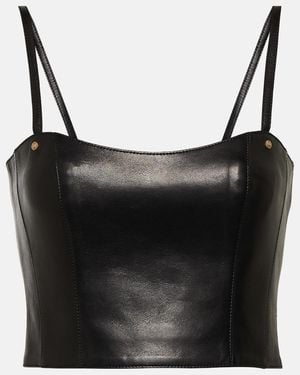 Balmain Leather Crop Top - Black