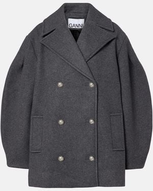 Ganni Oversized Wool-Blend Peacoat - Grey