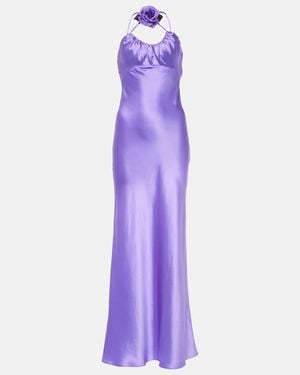 Rodarte Floral-Applique Silk Charmeuse Gown - Purple