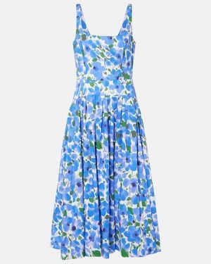Carolina Herrera Floral Cotton-Blend Midi Dress - Blue