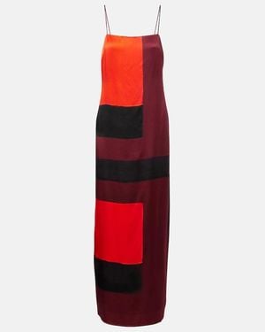 STAUD Mae Printed Silk-Blend Maxi Dress - Red