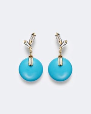 Suzanne Kalan Ohrringe Aus 18Kt Gelbgold Mit Diamanten Und Tuerkisen - Blau