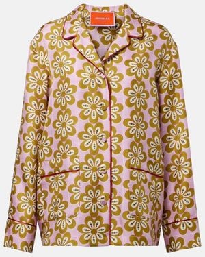 La DoubleJ Floral Silk Twill Pajama Shirt - Brown
