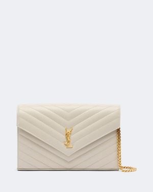 Saint Laurent Cartera Con Cadena Cassandre De Piel - Neutro
