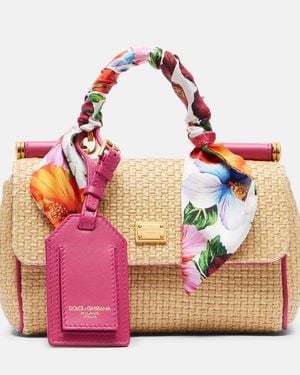 Dolce & Gabbana Sicily Small Raffia-Effect Top-Handle Bag - Pink