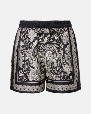 Nili Lotan Frances Paisley Silk Twill Shorts - Black
