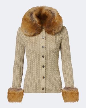 Saint Laurent Cardigan Aus Strick Mit Shearling - Natur