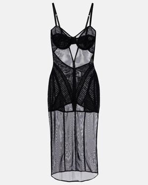 Dolce & Gabbana Ruched Sheer Tulle Midi Dress - Black