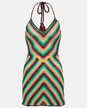 Anna Kosturova Striped Crochet Cotton Minidress - Green
