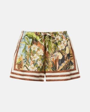 ALÉMAIS Toucan Tango Printed Linen Shorts - Natural