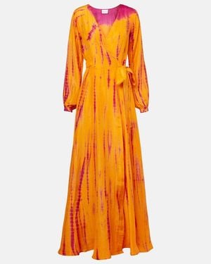 Anna Kosturova Tie-Dye Silk Wrap Dress - Orange
