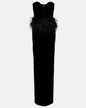 The New Arrivals Ilkyaz Ozel Feather-Trimmed Strapless Velvet Gown - Black