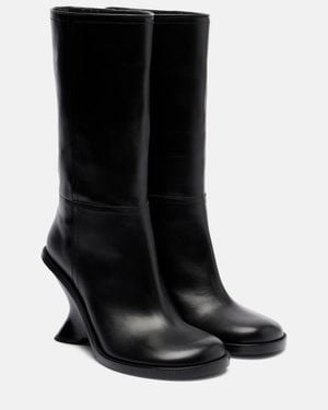 Dries Van Noten 95 Leather Wedge Knee-High Boots - Black