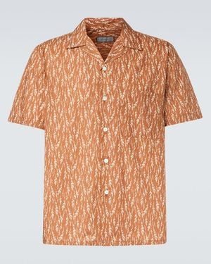 Canali Printed Cotton-Blend Bowling Shirt - Brown