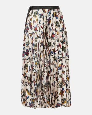 Sacai Falda Midi Plisada Estampada - Blanco