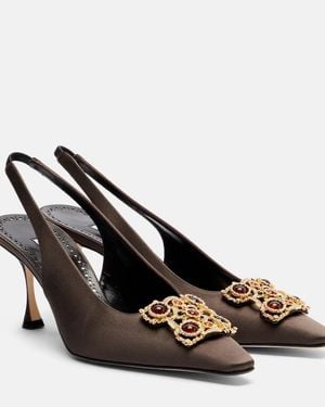 Manolo Blahnik Cupida 70 Embellished Satin Slingback Pumps - Brown