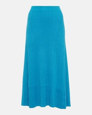 Co. Ribbed-Knit Silk Blend Skirt - Blue
