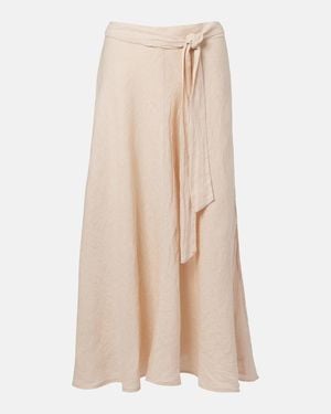 Velvet Malina Linen Midi Skirt - Natural