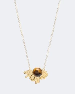 YSSO Crescent Sun Embellished 24Kt-Plated Necklace - White