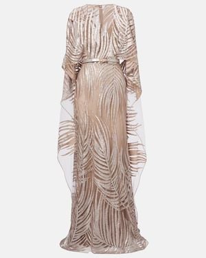 Elie Saab Embroidered Sheer Tulle Gown - Natural